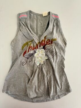 Vintage Fornarina Heather Gray Embellished Floral Graphic Tank